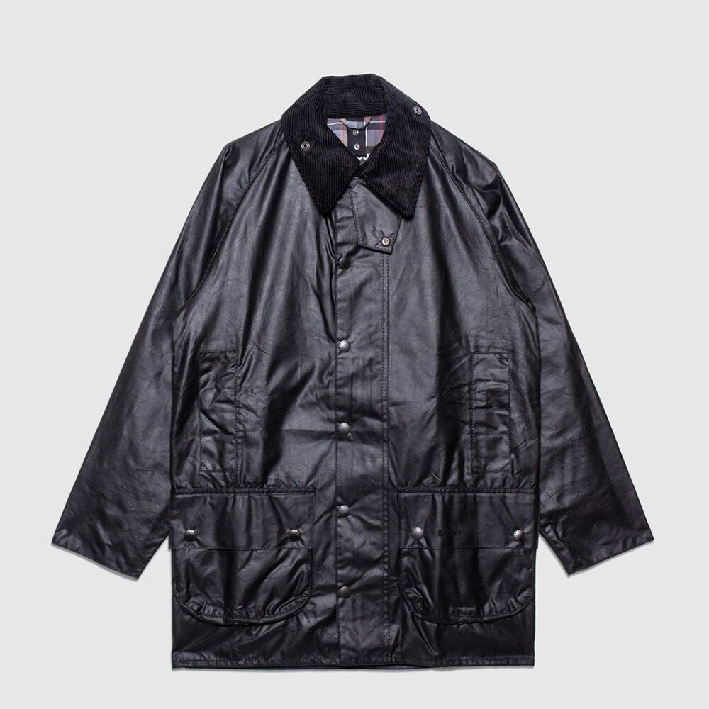 Barbour Black Waxed Cotton Field Jacket with Corduroy Collar